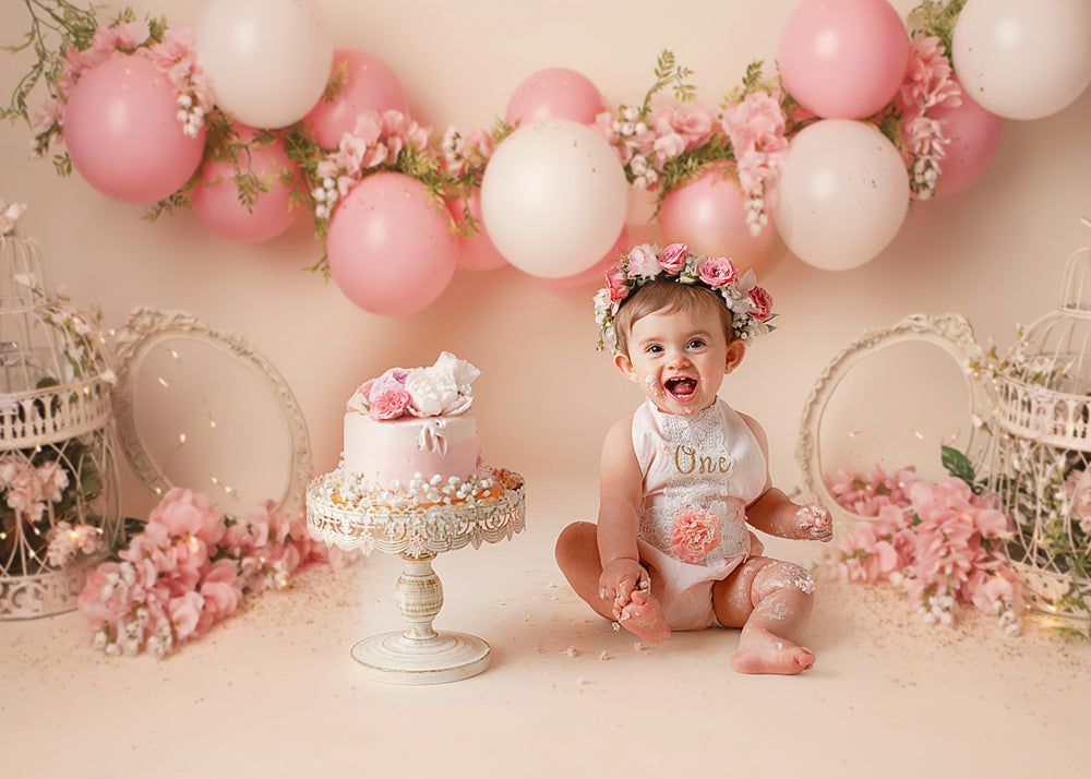 Avezano Pink Balloons And Flowers Scene Photography Backdrop-AVEZANO